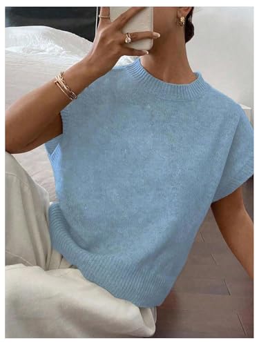Image of SOLY HUX Women's Short Sleeve Sweater 3D Floral Sweaters Pullover Tank Tops Knit Vest Trendy Fashion Clothing