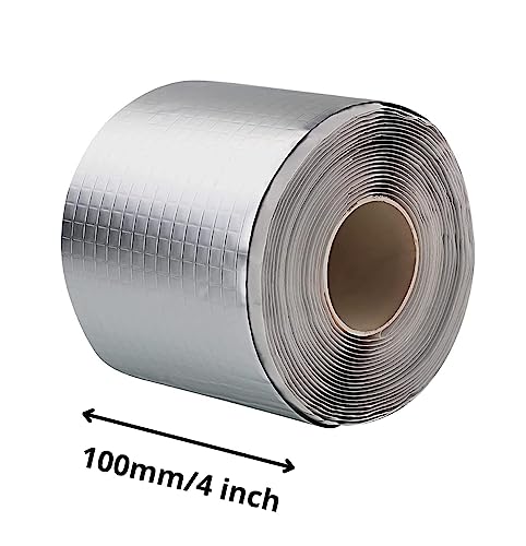 Image of RAYMOX Super Strong Adhesive Waterproof Permanent Repair Aluminum Butyl Tape Rubber Foil Suitable for Roof Leak, surface Crack, Window Sill Gap, Boat Sealing, Home Renovation (10CM*5M)