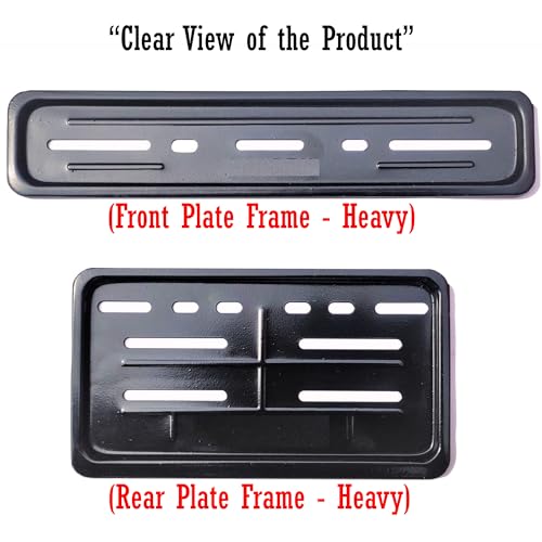 Image of Ramanta Heavy Metal Number Plate Frame for Bikes HSRP | IND Licence Number Plate Frame Cover Front & Rear Universal Standard Size for All Motorcycles & Scooter (Size 30 cm x 12 cm, Black) Set of 2
