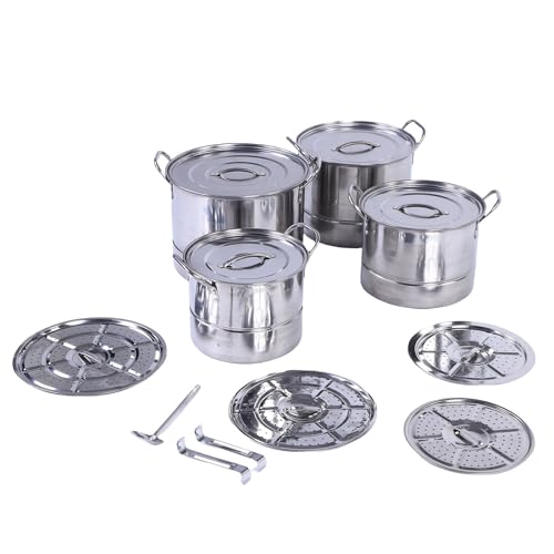 Fdit Juego de 4 Ollas de Acero Inoxidable para Cocina de Inducción, Utensilios de Cocina, Olla para Sopa con 4 Rejillas de y Tapas para Estufa de Gas y Placa de Inducción