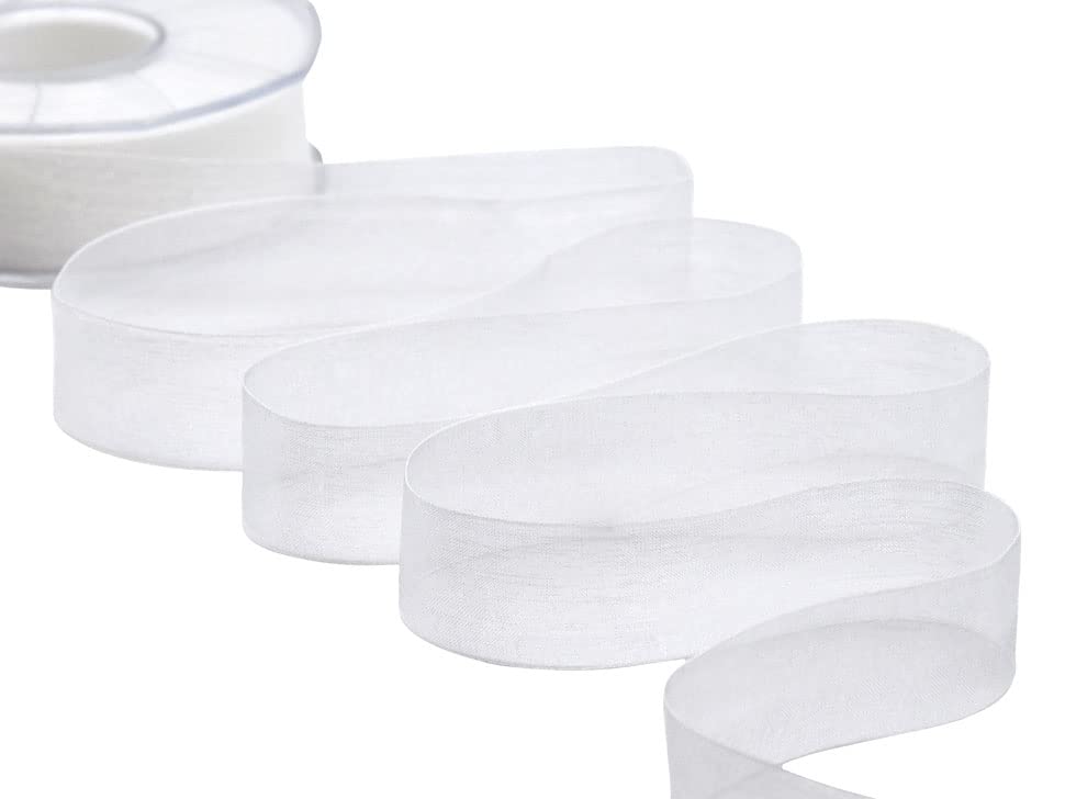 Furlanis - Cinta Organza, Decoración de Regalo Cajas Flores Boda Navidad, Tela Italiana - Blanco óptico, 25 mm x 50 m