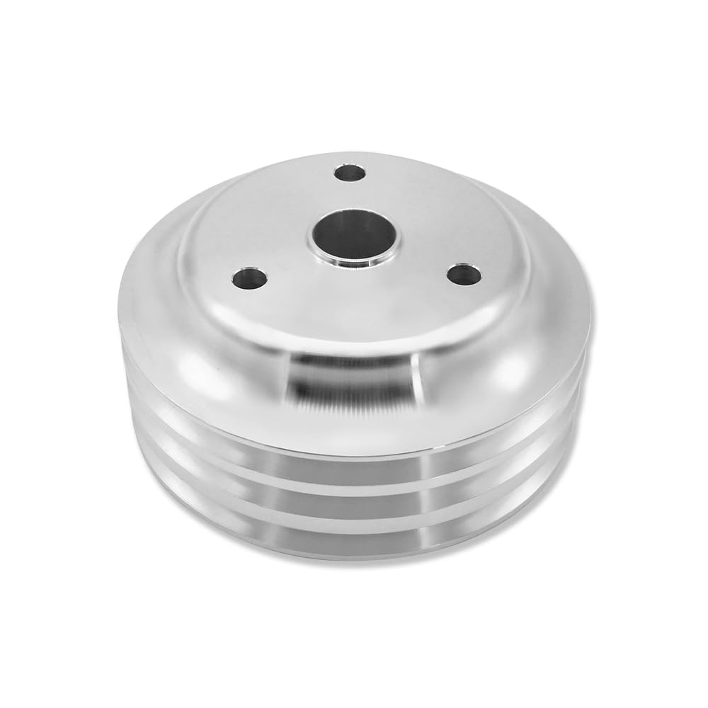 IMOOA Long Water Pump Crankshaft Pulley Triple Groove LWP for Chevy SBC 283 305 327 350 383 400 1955-1986 Polished Aluminum