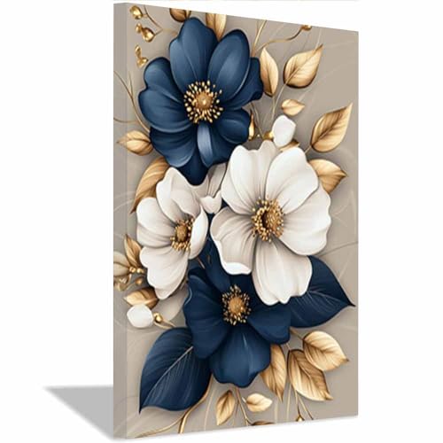 Tableau sur toile floral bleu marine pour décoration ferme de chambre et salon