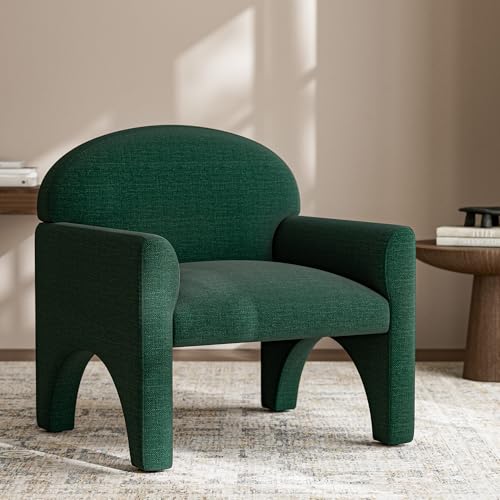 Image of BELLEZE Modern Accent Chair Set of 2, Comfortable Upholstered Arched Design Armchair with Rubber Wood Legs for Living Room Bedroom Office - Green
