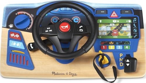 Image of Melissa & Doug Vroom & Zoom, Interactive Wooden Dashboard, Racing Car Steering Wheel Toy, Lights & Sounds, Preschool Learning Toys for Girls & Boys 3+ - FSC Certified
