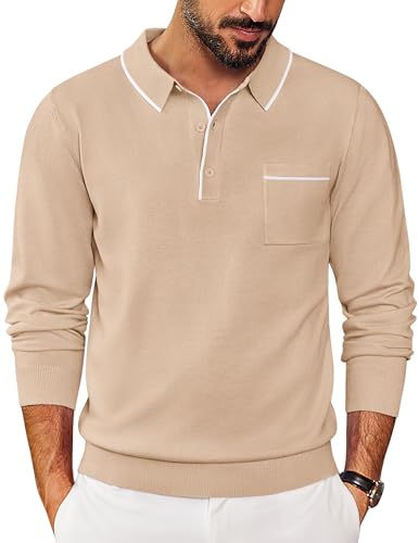 COOFANDY Mens Long Sleeve Polo with Collar Knitted Pullover Casual...