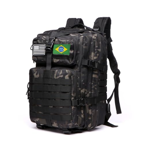 THURAM 45L Mochila Impermeável de Nylon 1000D para Trekking Pesca Caça Mochila Mochilas Esportivas Táticas Militares ao Ar Livre Acampamento Caminhada (Camuflado Preto)