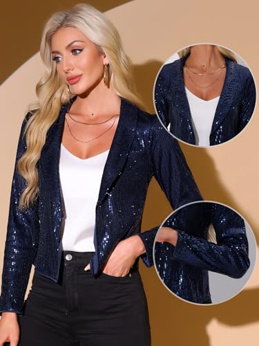 Allegra K Sequin Blazer for Women's Open Front Party Sparkly Bolero Shrug2