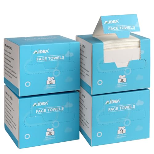 Image of AIDEA Face Towels Disposable-200Ct (4 Box), Face Cloths for Sensitive Skin | Clean Facial Towels, Facial Cleansing Wipes, Face Towelettes for Makeup Removing, Nursing, Travel, Dry Wipes