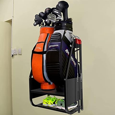 WALMANN Wall Mount Golf Bag Organizer for Garage, Extra Large 2 Golf Bag Stand Golf Equipment and Accessories Storage Rack for Garage Shed Basement Cover