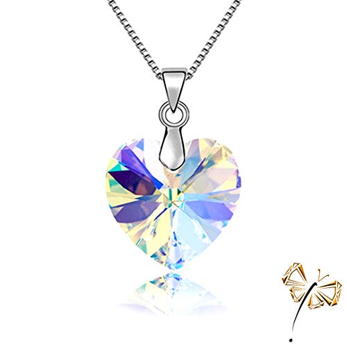 Colgante con forma de corazón, cristal de Swarovski Elements Aurora Boreal para mujer