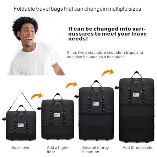 Foldable suitcase, luggage bag with swivel wheels, large-capacity expandable travel suitcase, waterproof foldable luggage for both men and women (black)2