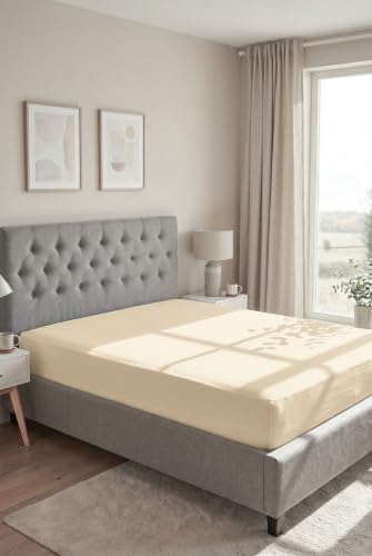 biberna Premium Feinjersey Spannbettlaken 90x200-100x200 cm gelb | 100% Baumwolle Spannbetttuch für Einzelbetten… – Ansicht 3