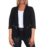 MEMZORO Damen Blazer mit Reisverschluss sportlich Business Modern Freizeit Oberteil Elegant Outwear Revers Outfit (Größe M Schwarz)