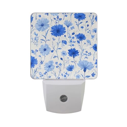 Lámpara de noche LED con sensor azul con flores miniatura 7