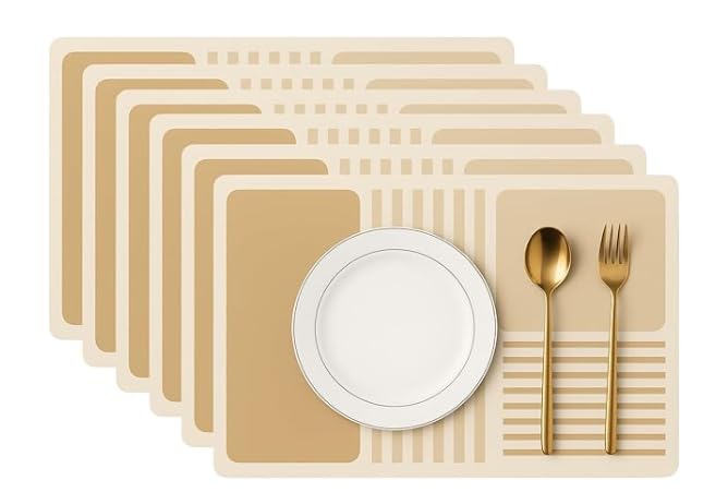 Shipnetic Leather Dining Table Placemats Set of 6 Waterproof, Heat Resistant, Anti-Slip, Easy to Clean Table Mats for Dining Table, Kitchen & Home Dcor (Sand Yellow, 40 x 30 cm)