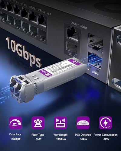 Image of 10GBASE-LR SFP+ Transceiver, 10G SFP+ to LC Single Mode Fiber Module Compatible for Cisco SFP-10G-LR, Ubiquiti UniFi UF-SM-10G, Mikrotik S+31DLC10D, Meraki, Netgear, D-Link and More, 2 Pack
