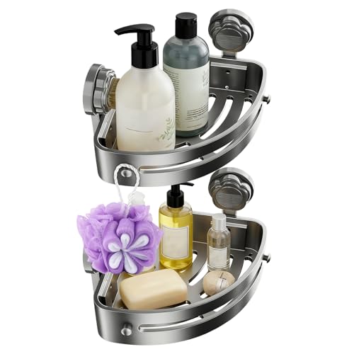 Étagère d'angle de douche à ventouses en matériau robuste - 2