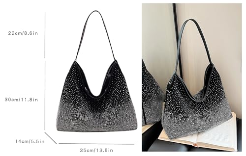 Image of Ladies Rhinestone Hobo Shoulder Bag Large Purse and Handbags Glitter Tote Bag