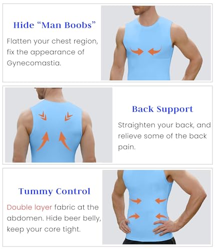 Image of Compression Shirt Men Slimming Body Shaper Vest Crewneck Workout Tank Top | Tummy Control Undershirts, Gynecomastia Compression Shirts, Back Support, Sleeveless Muscle Shirts, Shaping Tank Top