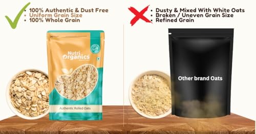 Image of NutriOrganics Rolled Oats 5 Kg - Diet Food | 100% Wholegrain Jumbo Oats | Oats For Weight Management | High Fibre Breakfast | Rich In Protein