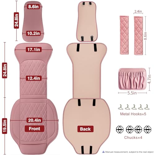 Image of Front Car Seat Covers - Leather Seat Covers with Storage Pocket and Two Belt Pads, Anti-Slip Waterproof Universal Seat Covers for Cars Fit Cars Trucks SUV(Pink,2 Pack)