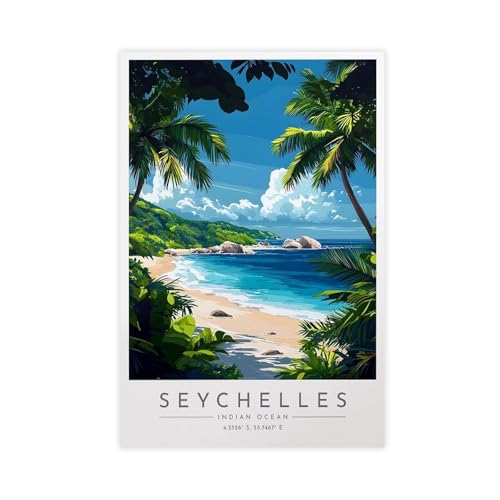 BMIQWAHG Poster de voyage des Seychelles sur toile - Décoration murale pour salon, chambre à coucher - 20 x 30 cm