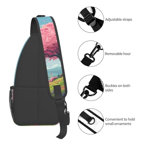 Mochila tipo sling Cherry Blossom Landscape para mujer y hombre miniatura 5