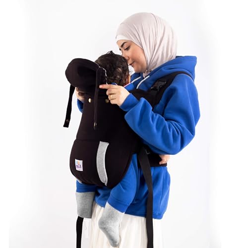 حامل أطفال من القطن بنسبة 100% من ميني فيبز - حامل أطفال لحديثي الولادة - حامل حفاضات للأطفال حديثي الولادة - حامل للأطفال من عمر 3-24 شهر- حامل أطفال حتى 18 كجم (لون أسود)