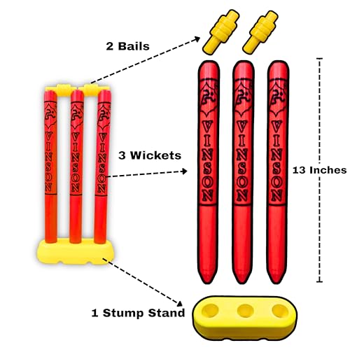 Image of Vinson Baby Cricket Kit Toy Set for Kids (Age 1-3 Years) | Plastic Cricket Bat, 55 mm Soft Plastic Ball, 3 Stumps with 2 Bails & PVC Carry Bag | Indoor & Outdoor Sports Toy for Toddlers