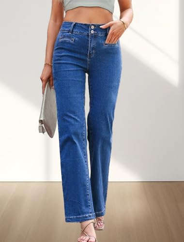 Jeans Damen Weites Bein High Waist Stretch Doppelknopfverschluss Vintage Loose Fit Jeans Weites Bein Denim – Bild 5