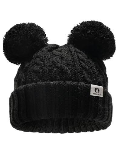 FURTALK Toddler Winter Hat Pom Pom Beanie Knitted Warm Hats for Baby Kids Boys Girls Black