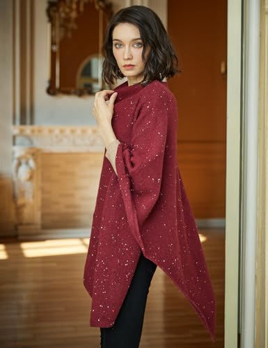 Image of BEAUTELICATE Women Wool Poncho Knitted Tweed Wool Sweater Pullover Pile Collar Cape