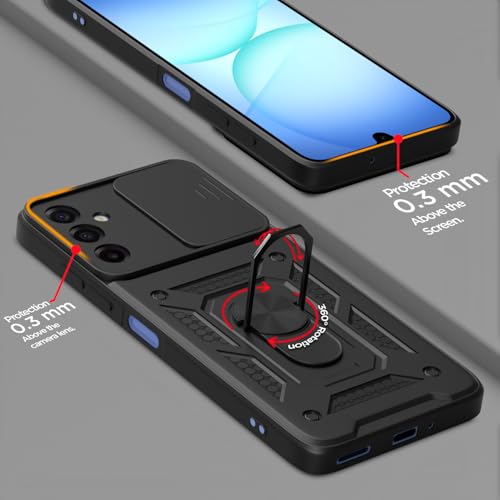 Image of Pikkme Back Cover for Samsung Galaxy M17 5G / A17 5G / F17 5G | 360 Protection Case | Sliding Camera Shield Cover & Ring Holder Stand D10 Tough Armor Bumper Case (Black)
