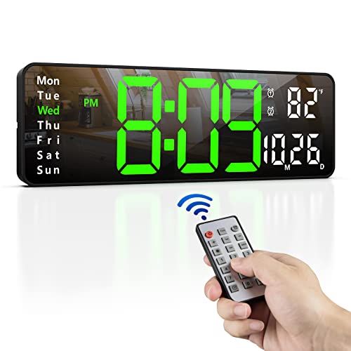 Zgrmbo Digital Wall Clock with Remote, Modern Wall Clock for Living Room Decor/Office/Garage/Shop/Classroom, Large Digital Clock with Huge Clear Digits, 12/24H, Auto/Custom Brightness