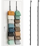 SWTYMIKI Over The Door Purse Organizer - 2 Packs Wall Mounted Purse Rack with 8 Hooks Design, Hanging Handbag Organizer Storage Holds up to 16 Bags, Bag Rack for Closet, Door (Black)