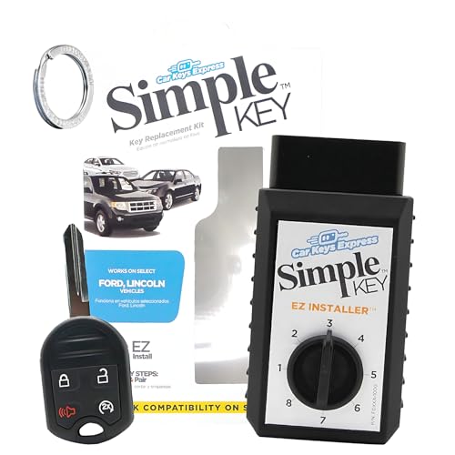 Simple Key Car Key Replacement Key Fob for Select Ford and Lincoln Vehicles (4 Button Key: Remote Start Lock Unlock Panic 1 Key 1 Key Ring & Simple Key EZ Installer)
