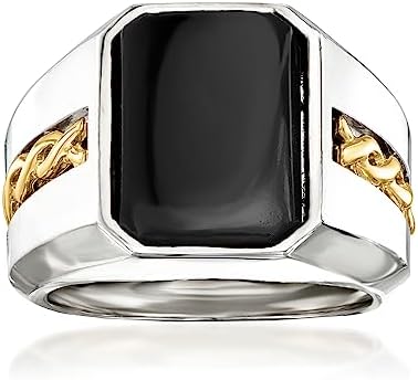Ross-Simons Men's Black Onyx Ring in Sterling Silver and 14kt Yellow Gold