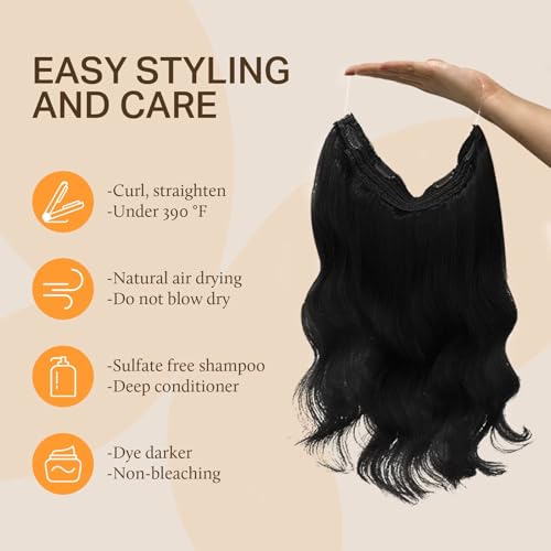 Image of DOORES Wire Hair Extensions 16 Inch 95 g Remy Human Wire Hair Extensions Invisible Transparent Line Adjustable Hairpieces Secret Extensions Straight Hair Natural Black