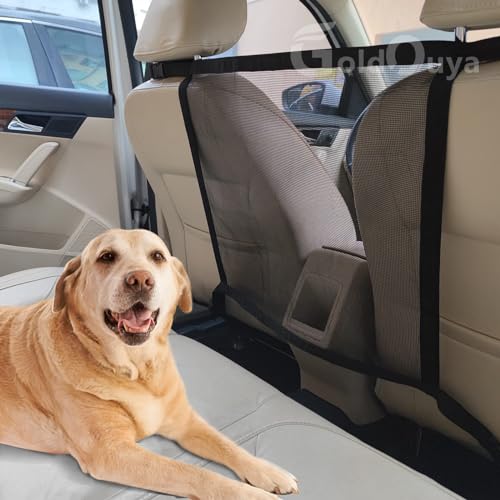 Image of GoldOuya Car Dog Net Barrier, 21 x 21 in Adjustable Mesh Obstacle Car Dog Barrier Net Car Back Seat Pet Fence Car Pet Isolation Protective Network, Easy to Install and Clean