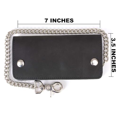 Image of Milwaukee Leather MLW7889 Men's 7.5 inch Black Premium Leather Soft Biker Wallet - Bi-Fold Anti-Theft Stainless Steel Chain