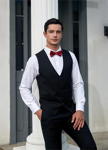 Image of HISDERN Bow Ties for Men Solid Color Pre-Tie Bow Tie and Pocket Square Set Classic Formal Tuxedo Bowties for Wedding Party