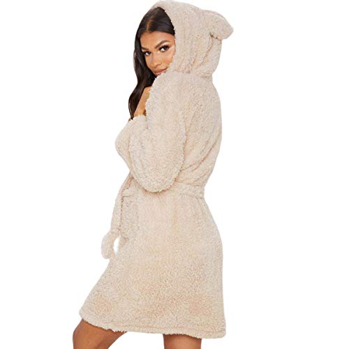 BeerMmay Damen Bademantel kurz mit Kapuze - Flauschiger Saunamantel Morgenmantel Nachtwäsche Fleece Morgenmantel Ohr mit Kapuze (Khaki, S) BeerMmay Damen Bademantel kurz mit Kapuze - Flauschiger Saunamantel Morgenmantel Nachtwäsche Fleece Morgenmantel Ohr mit Kapuze (Khaki, S)