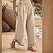 Women Maternity Linen Pants Summer Casual Wide Leg Pants Smocked Waist Ruffle Hem Palazzo Pant High Waisted Flowy Boho Beach Pant with Pockets Vacation Dressy Travel Cropped Trousers Lounge Trousers