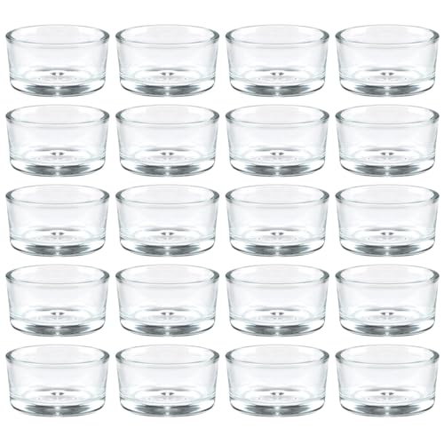 36 Pack Clear Glass Tealight Candle Holders, 1.8 Inch Wide x 1 Inch High, for 1.5" Tealights, Bulk for Wedding Centerpieces, Party, Dinner, Home Decor