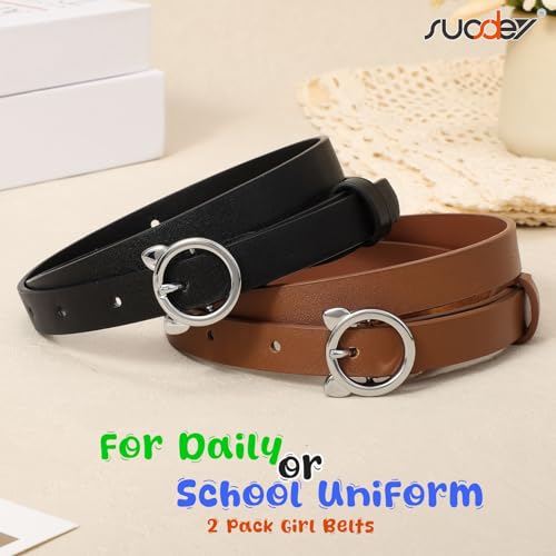 SUOSDEY 2 Pack Girls Skinny Leather Belt with Cute Alloy Pin Buckle Belt for Kids Girls Uniform Jeans Dress Pants4