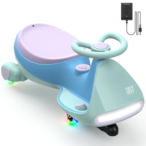 FanttikRide N7 Pro Electric Wiggle Car, Rechargeable Battery, CyberWiggle, 2 in 1 Swing Car, 2 Speeds Max 4 Mph, Anti-Rollover, Flashing Wheels, Bluetooth, Ages 3+, 150 Lbs, Glacier Blue