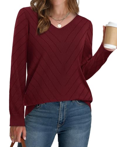 Image of WIHOLL Sweaters for Women V Neck Casual Knit Long Sleeve Tops Lightweight Pullover Clothes Fall Fashion Outfits 2026