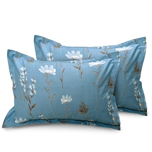 Image of HUESLAND by Ahmedabad Cotton 144 TC Cotton Elastic Fitted Bedsheet for Double Bed with 2 Pillow Covers | 60 x 78 inches