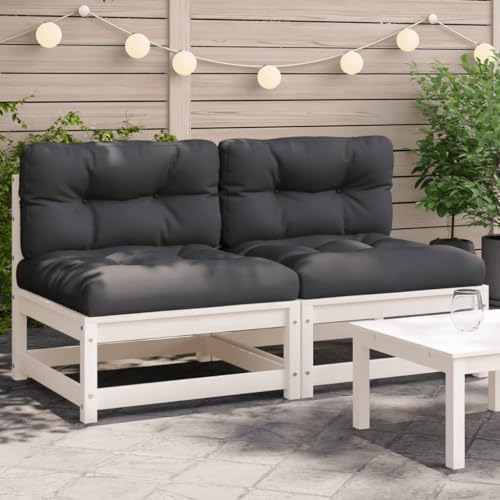 Chaduof 838087 Canapés de jardin sans accoudoirs avec coussins 2 pièces. Bois de pin blanc, meubles de balcon, salon de jardin, balcon, terrasse, canapé